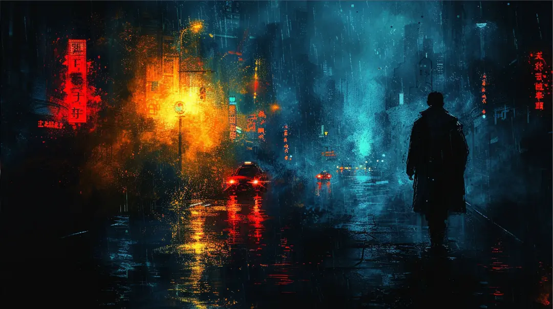 雨夜街头_孤影行人